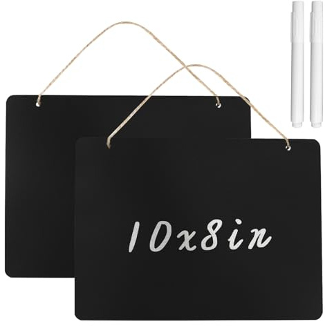 2 Pack Hanging Chalk Board, 9.8 x 8 Inch Small Black Board Chalkboard Signs