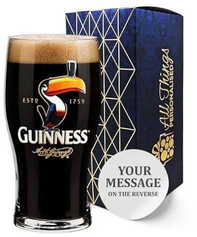 All Things Personalised Official Toucan Guinness Pint Glass, Engrave with Any Message for Any Occasion, Stylize with a Variety of Fonts, Laser Engraved, Gift Box Included