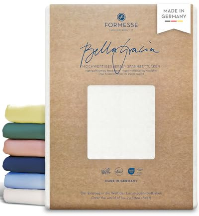 Bella Gracia La Piccola hochwertiges Jersey-Spannbettlaken Topper: weich | FORMESSE Farbe Wollweiß; 90x190-200cm, bis 12cm; 97% Baumwoll-Kompaktgarn, 3% Elastan; pillingarm, faltenfrei, 60°C