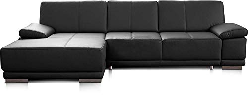CAVADORE Eckcouch Corianne / Modernes Leder-Sofa mit verstellbaren Armlehnen und Longchair / 282 x 80 x 162 / Echtleder, schwarz
