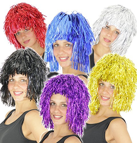 Lametta Perücke rot blau schwarz gold silber lila Damen Karneval Fasching Party Farbe Schwarz