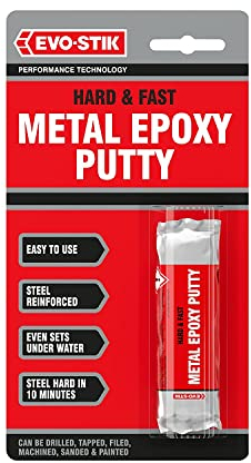 EVO-STIK Hard & Fast Metal Epoxy Putty, Sets Steel Hard in 10 Minutes, Colour: Grey, 50g stick