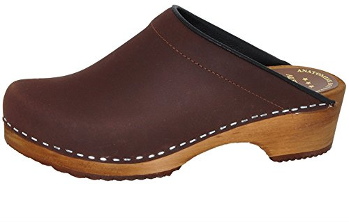 Holzschuhversand original Schwedische Unisex Clogs Nubukleder-Effekt Dunkelbraun - clgec619db, Größe: 38