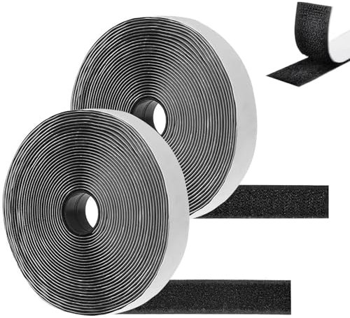 10M Hook and Loop Tape, Double Sided Self-Adhesive Sticky Back Fastening Tape Heavy Duty Hook and Loop Strip Tape for Home, Office and DIY Crafts 20mm Wide (Black)