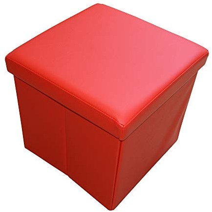 Style home Sitzhocker mit Stauraum, Faltbare Sitzbank, Sitztruhe aus Kunstleder, gepolstert Sitzwürfel Fußhocker, Aufbewahrungsbox mit Deckel, 38 * 38 * 38 cm (Rot)