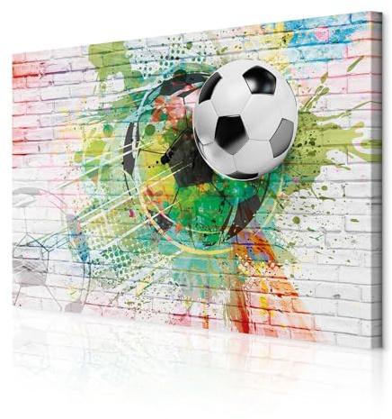 decomonkey Bilder Fußball 90x60 cm 1 Teilig Leinwandbilder Wandbild Sport | Bild auf Leinwand, Kunstdruck, Wanddeko, Wohnzimmer, Wanddekoration, Ziegel, bunt, Ball, Kinder, Kinderzimmer