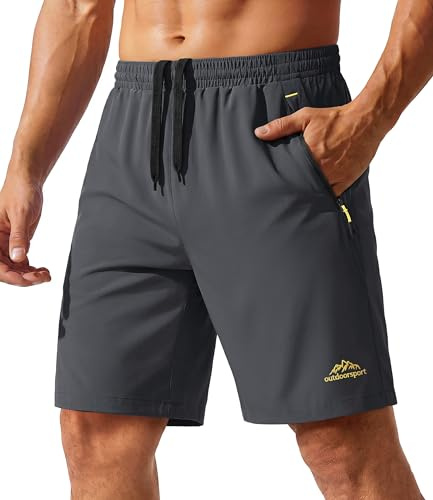 TACVASEN Mens Running Shorts Breathable Workout Training Shorts with Zip Pocket Green,38