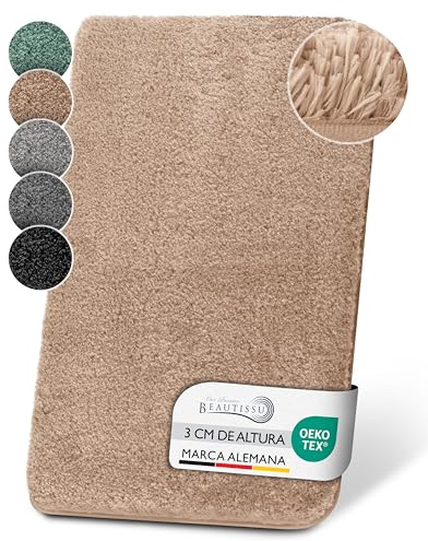 Beautissu BeauMare FL Alfombrilla Baño Antideslizante y Absorbente 100x60 cm – Alfombra Óptica Shaggy Adecuada para Suelo Radiante – Alfombrilla de Baño Natural Mullida para Ducha, Bañera e Inodoro