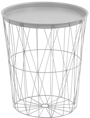 greemotion Drahtkorb-Tisch mit Tablett, Stahl, Ø ca. 40 cm, Höhe ca. 46 cm, Weiß