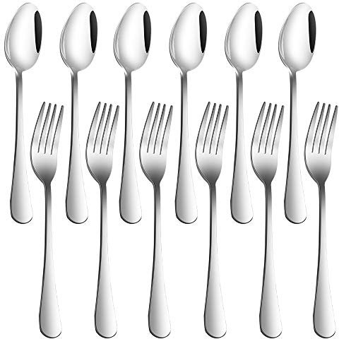 Uppsättning av 12, rostfritt stål middagsgafflar och skedar, findTop kraftiga gafflar (20 cm) och skedar (7 tum) bestickset