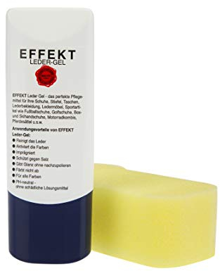 Effekt Leder-Gel - Die Lederpflege Kunstlederpflege für Sofa Couch Auto Autositze Lederkombi Schuhe Taschen, Lederbalsam + Reinigungsschwamm zur Reinigung und Pflege, 45 ml Tube