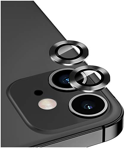 DIKKAR Camera Lens Protector for iPhone 12/12Mini, Anti-Scratch HD Tempered Glass Aluminum Alloy Back Camera Protector Sticker,Easy Installation Metal Ring Circle Lens Screen Cover Film (Black)