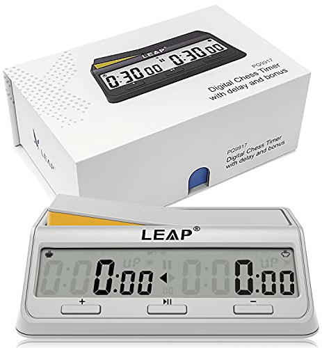 LEAP Chess Clock Digital Chess Timer Advanced for Board Game and Chess Timer with Large Screen Bonus & Delay Count Down up Alarm Milk Wihite