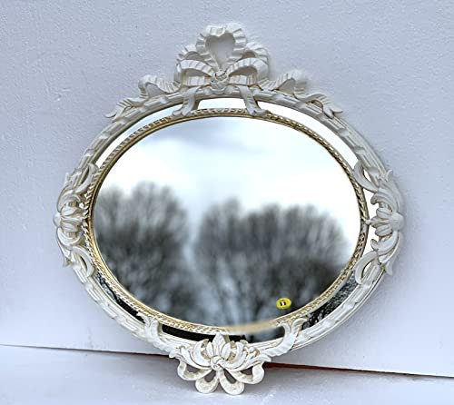 Barock Wandspiegel Rund Oval Elfenbein Gold Barock Jugendstil Prunkspiegel 52x50 cm Badspiegel Antik Flurspiegel
