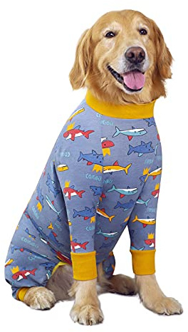 Hunde-Rehabilitationsanzug nach Operationen, weiche, langärmelige Hunde-Neuter-Shirt, konische Alternativen, verhindert Lecken, chirurgische Einteiler für große und mittelgroße (3XL, Hai)