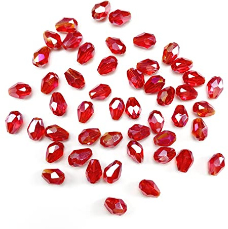 LIMAOLLY Crystal Glass Beads Teardrop Vertical Hole Faceted Shape Crystal AB Spacer Beads for Jewelry Making DIY Bracelet Necklaces Pendant Handmade Decorations (Red AB, 6x8mm)
