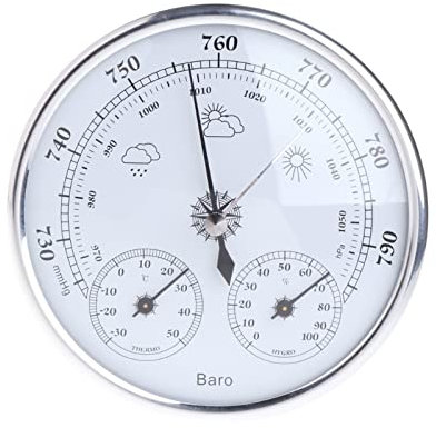 POKHDYE Barometro da Parete 3 in 1 Barometro da Parete Barometro da Esterno Barometro da Esterno Stazione meteorologica per Uso Domestico Barometro Termometro Igrometro da Parete,Bianco