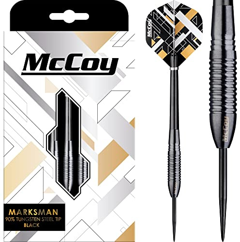 McCoy Darts D6024 Marksman | Premium 90% Wolframstahl Spitze Dartpfeile Set | Schwarz 22g