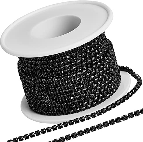 GORGECRAFT 10 Yards 2.5 mm Strasskette Funkelnde Kristall Strasskette Klauen-Kettenbesatz Glitzerband Für Heimwerker-Näharbeiten Schmuck Zubehör Hochzeitsdekoration Schwarz
