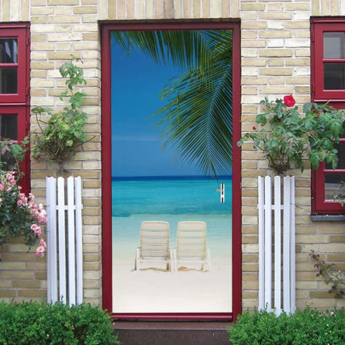Tür tapeten 3d selbstklebend Palmen & Strand Türtapete Wandbild Selbstklebend PVC Wasserdicht Abnehmbar Türfolie TürPoster Fototapete Wohnzimmer Schlafzimmer küche bad büro Dekoration B90 x H200cm