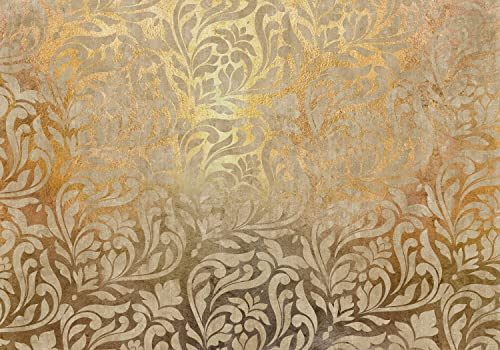 decomonkey Premium Fototapete Ornament 350x256 cm Tapete Fototapeten Vlies Tapeten Vliestapete Wandtapete Moderne Wand Wandbild Schlafzimmer Wohnzimmer Barock 3D Optik Glamour Pflanzen Beige