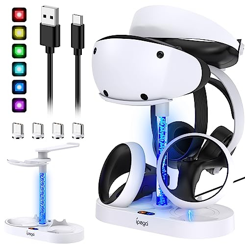 Ladestation für PS VR2 mit RGB-Licht, vertikale Ladeständer Dock Unterstützung für PSVR2 Headset Display, PSVR2 Zubehör für PlayStation VR2 mit 4 Typ-C magnetische Adapter für Sense Controlle
