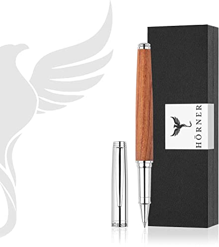 Hörner Legno Mahagoniholz-Tintenroller I Edle Geschenk-Box I Schreibfarbe Blau I Strichstärke M 0,7 mm I Hochwertiges Etui I Moderner Grip I Business Rollerball I Linkshänder & Rechtshänder