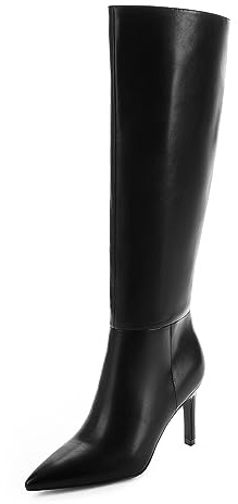 Easyfox Kniehohe Stiefel für Damen, spitzer Zehenbereich, hohe Stiefel, 7,6 cm, Stiletto, hoher Absatz, langer Stiefel, seitlicher Reißverschluss, kniehohe Stiefel, Schwarz, 38 EU