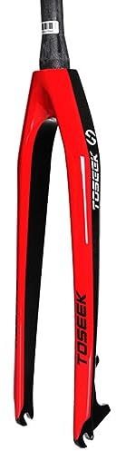 LHHL Fibre De Carbone Fourche Rigide VTT 26/27.5/29 Tube Conique 1-1/8 Frein À Disque Fourche Avant Vélo De Montagne sans Filetage Fourche Vélo QR 9x100mm (Color : Red Glossy, Size : 29)