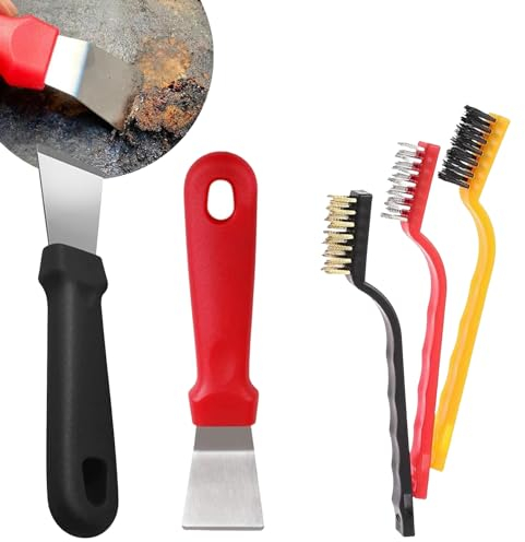 2 Pcs Super Scraper, 3 Bending Scrubber Brush, Stainless Oven Cleaning Tools, Plastic Scraper Tool Non Scratch, for Ovens, Stoves, Pan, Defrosting Shovel, Household Hob Scrape