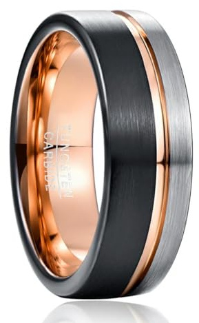 YAHOYA Roségold-Rille Frau Männer Wolframkarbid Ring Klassische Hochzeit gebürstete Schwarze männliche Schmuckringe