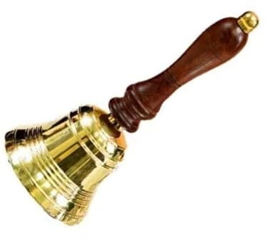 Läuten Sie die Glocke, Rufglocke, Türklingel, massives Messing. Läuten Sie die Glocke. Schulglocke, Rufdienstglocke mit Holzgriff, Abendessen, Rezeption, Bibliotheksglocke, Kneipenglocke – 7,5 cm, 7,5