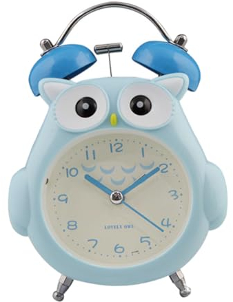 LIFKOME Wecker Mit Cartoon-Eule Kunststoff Licht Heimdekoration Tischglocke Uhr Für Studenten Junge Mädchen Schlafzimmer Ohne Batterien Blau
