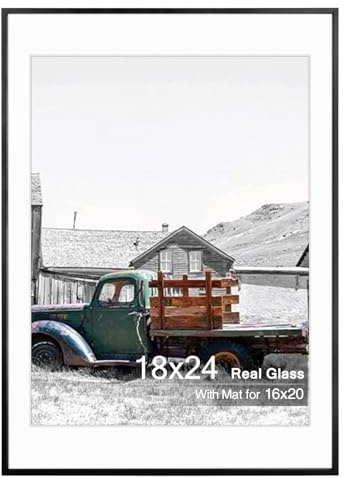 Golden State Art, Bilderrahmen, 45,7 x 61 cm, Schwarz, 40,6 x 50,8 cm mit Passepartout oder 45,7 x 61 cm ohne Passepartout zur Wandmontage, klassischer satinierter Aluminiumrahmen mit Echtglas (1