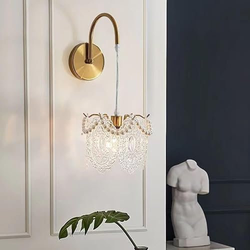 French Light Luxury Crystal Wall Sconces Battery Operated 2 Pack, Gold Rechargeable Not Hardwired Wall Lights, Wireless Dimmable Timeable Wall Lamps for Living Room Bedroom Hallway Bathroom Vanity Mi