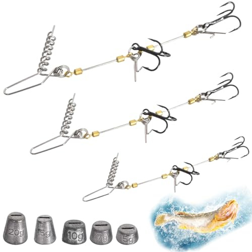Hameçon Triple pour Leurres Souples 3 Pcs avec Système de Bas de Ligne et Lests Interchangeables 5 g, 7 g, 10 g, 15 g, 20 g pour Appâts de Tailles 10, 13, 18 cm