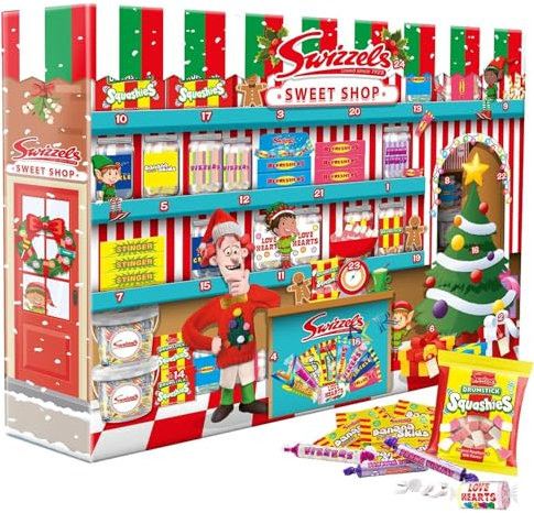 Swiizzels Sweet Shop Advent Calendar 220g | Includes Refresher Bars, Squashiies, Love Hearts, Drumstick, Fiizzers, Parma Violets and lots more|