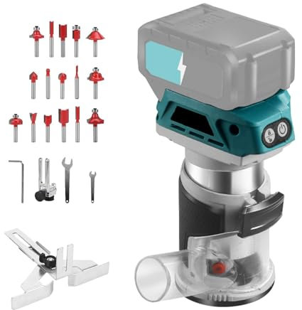 Fresadora Inalámbrica para Batería Makita de 18V, Herramienta Fresadora de Madera Inalámbrica de 6 Velocidades 800W 30000 RPM, Fresadora Madera Sin Escobillas de 21V con Brocas para Fresadora de Corte