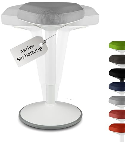 standup.Today Wackelhocker Elmo (Weiß/Hellgrau) – Sitzhocker höhenverstellbar 55-80 cm – Ergonomischer Hocker für Büro & Zuhause – Bürohocker mit Schwingeffekt – Schreibtischhocker
