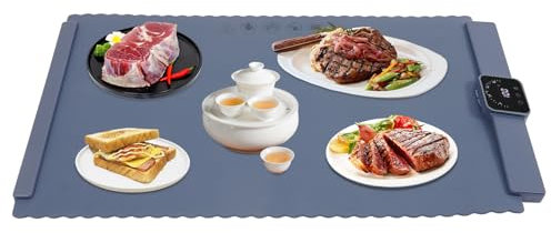 Warmhalteplatte für Speisen wärmeplatte Essen Temperatur einstellbar mit LED Display Bildschirm,Timer,Speisenwärmer Faltbar Wärmeschale für Lebensmittel, für Gärung, Isolierung, Auftauen (Blau)