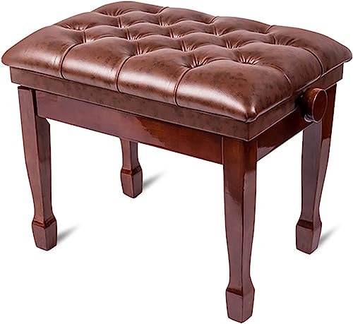 Klavierhocker für Familienbankette, Frisiertischhocker, höhenverstellbar, Keyboardhocker, Klavierbank für Künstler aus Leder, Beine aus Massivholz und gepolstertes Kissen, 58 x 41 x 48–58 cm,