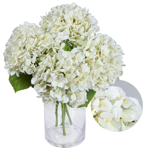 Flores artificiales de hortensias blancas de 20 pulgadas, 4 piezas de látex de tacto real, hortensias falsas con tallo largo para decoración del hogar, mesa, fiesta, boda, centro de mesa, ramo floral