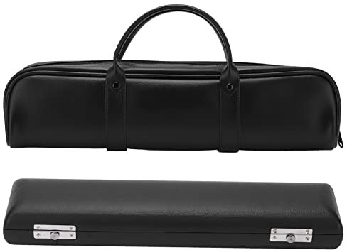 Qukaim Flötenkoffer 16 Loch Flötentasche Kunstleder Flötenkoffer Box Tragetasche Handtasche für Musikinstrumente Leicht Schwarz Design