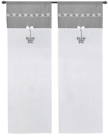 emmevi Tende Finestre Porta Interno Tessuto Semitrasparente Shabby Chic Farfalla Coppia 60x150 Cm Grigio