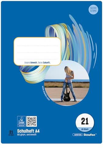 Style Schulheft - 10 Hefte à 16 Blatt, DIN A4, 80 g/m², liniert 9 mm | Lineatur 21, hochwertiges Papier, ausgezeichnet mit dem EU Ecolabel, praktische Details