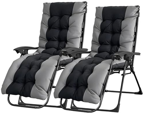 OVLRIJP Sonnenliege Klappbar mit Auflage, Klappbare Gartenliege Wetterfest, Relaxliege Outdoor mit Kopfstütze, Belastbar 150kg, Liegestuhl Klappbar für Garten Balkon (Braun-mit Kissen/2 Stück)