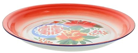 CONGARTENO Assiette Rétro en Émail Ronde pour Fruits et Légumes de Style Chinois, Plateau Émaillé Lisse et Résistant en Boutique ou Bureau