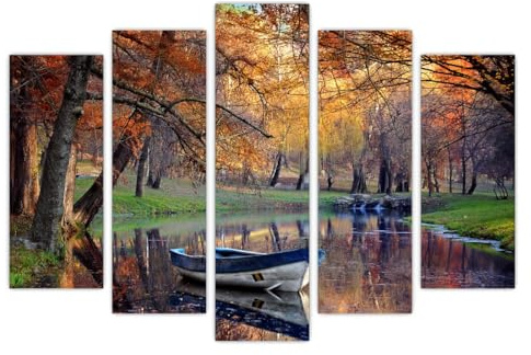 AREDE 5er Set Wandkunst Gemälde Bild Poster Boot im Wald | 120 x 80 cm | Wandbilder Wanddekoration Home Office Wohnzimmer Schlafzimmer Dekoration | Fertig zum Aufhängen
