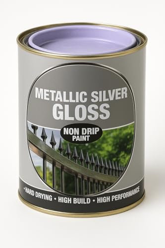 JKG Metallic Silver Gloss Non Drip Paint 300ml -Metal Rails & Gates Paint - Interior & Exterior Weatherproof Non Drip Top Coating -Quick Dry High Coverage Easy Apply Gloss Finish Silver DIY Surfaces