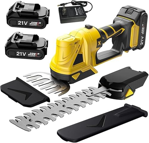 Tagliasiepi 2 in 1, a batteria da 21 V, con batteria da 2,0 Ah e caricabatterie, attrezzi da giardino, cesoie per giardino e prato (con 1 batteria)